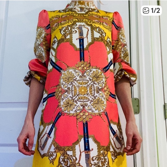 Dolce & Gabana 2011 vintage silk sheath dress swords and filigree - Picture 2 of 16